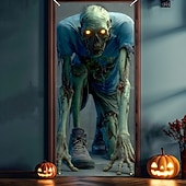 ハロウィーンのドアカバー、ゾンビグリーンのホラータペストリー、身も凍るような暗いアンデッドのフィギュア、屋内屋外の装飾用の不気味で怖いドアカーテン お買い得  ハロウィンのドアカバー-ハロウィーンのドアカバー、ゾンビグリーンのホラータペストリー、身も凍るような暗いアンデッドのフィギュア、屋内屋外の装飾用の不気味で怖いドアカーテン