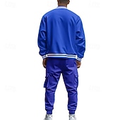 abordables sudaderas basicas-Hombre Sudadera Tracksuit Conjunto de atuendo Escote Chino Exterior Diario Deportes Correa Bolsillo Raya Negro Rojo Azul Marino Poliéster Ropa de Deporte Moda Ropa de calle Primavera