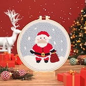 preiswerte Sammlerstücke-Weihnachtsstickerei-Sets, DIY-Stanznadel-Starterset, handgefertigtes Handarbeitsset für Anfänger, Stoffmaterialpaket mit Feiertagsmotiv, handgefertigtes Kunsthandwerkszubehör für
