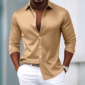 preiswerte Satinhemden für Herren-Herren Hemd Satinhemd Kleidhemd Freizeithemd Knopfhemd Abschlussballhemd Einfach Formell Hochzeit Hellblau Schwarz Weiß Wein Langarm Revers Ganzjahres Bekleidung