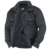 billige grafiske jakker og kåper for menn-Herre Grafisk 1776 Fleece-jakke Cargo jakke Sherpa jakke Hold Varm Årgang Fritid utendørs Hjem Flere lommer Bomullsjakker Vinterfrakker Høst Vinter Fleecekrage med nedfellbar krage Langermet