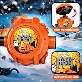 economico Forniture per feste-Orologio da polso digitale con proiezione spettrale di Halloween, 24 divertenti disegni di cartoni animati, con copertura di zucca luminosa - fantastico regalo per le feste &amp;bomboniera per ragazzi e