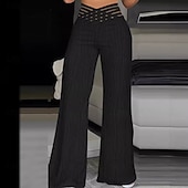 economico gamba larga e vita alta-Per donna Gamba larga Chinos Moda Streetwear Lunghezza intera Vita Alta Semplice Fascia Elastica Comodo Morbido Confortevole Elasticizzato Formale All&#039;aperto Vacanza Nero Bianco Giallo Rosa Primavera