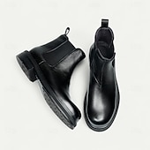 abordables Bottes en cuir haut de gamme-Bottines Chelsea noires pour hommes, bottines classiques à enfiler pour hommes d&#039;affaires, fêtes et occasions formelles