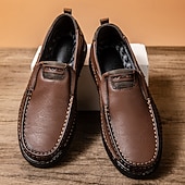tanie Buty casual slip-on-Brązowe mokasyny męskie – klasyczne i wygodne, wsuwane buty do jazdy samochodem z ręcznie szytymi detalami, idealne do noszenia na co dzień, w biurze i w biznesie