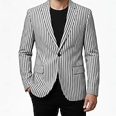 levne Pánské klasické blejzry-Pánské Sako Práce Obchod Jaro léto Podzim zima Polyester Vertikální pásky Jednořadové sako s jedním knoflíkem Blejzr Tmavě šedá Světle šedá