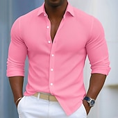 economico camicia da uomo con bottoni-Per uomo Camicia Camicia di Velluto a Coste Camicia con Bottoni Bianco Rosa Blu Kaki Manica Lunga Semplice Collo ripiegato All&#039;aperto Vacanza Bottonato Abbigliamento Moda Streetwear Classico Casual