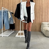 abordables Blazers et Costumes-Femmes Blazer Confortable Avec Poches Boutons Élégant Mode Extérieur Uni Sortir Décontracté Quotidien Week-end Cardigan Régulier Revers Coupe régulière manche longue Vêtements d&#039;extérieur Noir