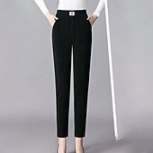Women's Straight Casual Full Length Mid Waist Plain Pocket Elastic Waist Thermal Warm Micro-elastic Vacation Street Holiday Black Khaki Coffee Winter Regular Fit cheap Women's Dress Pants-Women's Straight Casual Full Length Mid Waist Plain Pocket Elastic Waist Thermal Warm Micro-elastic Vacation Street Holiday Black Khaki Coffee Winter Regular Fit