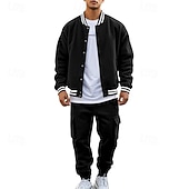abordables sudaderas basicas-Hombre Sudadera Tracksuit Conjunto de atuendo Escote Chino Exterior Diario Deportes Correa Bolsillo Raya Negro Rojo Azul Marino Poliéster Ropa de Deporte Moda Ropa de calle Primavera