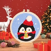 preiswerte Sammlerstücke-Weihnachtsstickerei-Sets, DIY-Stanznadel-Starterset, handgefertigtes Handarbeitsset für Anfänger, Stoffmaterialpaket mit Feiertagsmotiv, handgefertigtes Kunsthandwerkszubehör für