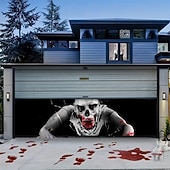 cheap Halloween Garage Door Cover-Halloween Haunted Garage Door Cover, Scary Ghost with Blood Footprints and "I SEE YOU" Print, Creepy Horror Decoration for Outdoor Yard, House, or Party 2025