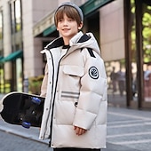 billiga Pojkars dunjacka och parka-Barn Unisex Dunjacka Friluftsjacka Pufferjacka Ytterkläder Ensfärgat Långärmad Håller värmen Vindtät Täcka Utomhus Dagligen Grundläggande Svart Beige Höst Vinter 4 år +