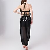 billiga Danskläder till magdans-Magdans Topp Ren Färg Tvinning Paljetter Dam Prestanda Träning Ärmlös Hög Polyester