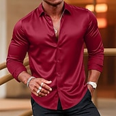 economico Camicie in raso da uomo-Per uomo Camicia Camicia in raso Camicia elegante Camicia casual Camicia con Bottoni Camicia da Ballo Semplice Formale Matrimonio Blu chiaro Nero Bianco Vino Manica Lunga Bavero Tutte le stagioni
