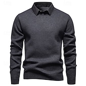 cheap Men&#039;s Pullover Sweater-Men&#039;s Pullover Sweater Jumper Knit Sweater Ribbed Knit Regular Tops Knitted Fleece Plain Turndown Fashion Basic Vacation Daily Wear Clothing Apparel Winter Black Dark Gray S M L