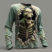 olcso Halloween pólók-Mindszentek napja Férfi Zombik 3D Póló Hosszú ujj póló 3D nyomtatás Terített nyak Ing Divat Túlzott Utca Hétköznapi Napi zöld 1# zöld 2# Arcpír rózsaszín Nyár Tavasz Ősz Ruházat S M L XL XXL XXXL