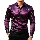 economico Camicie in raso da uomo-Per uomo Camicia Camicia in raso Camicia casual Camicia con Bottoni Semplice Formale Matrimonio Nero Bianco Vino Blu marino Manica Lunga Bavero Primavera &amp; Autunno Tutte le stagioni Abbigliamento