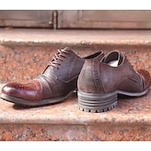 economico Scarpe Eleganti Classiche-scarpe eleganti da uomo in vera pelle, modello Oxford – scarpe formali da lavoro con lacci, stile brogue vintage, per ufficio, matrimoni ed eventi serali