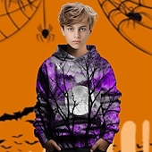 economico Costumi di Halloween per bambini-Halloween Ragazzi 3D Albero Felpa con Cappuccio Manica Lunga Primavera Autunno Moda Streetwear Bambini 4-12 Anni Con cappuccio All&#039;aperto Casuale Quotidiano Vestibilità regolare