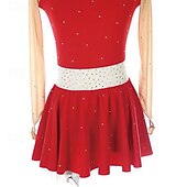 billige Figur skating kjoler-Kjole til kunstløp Dame Jente Skøyteløp Kjoler Rød Lapper Tommelhull Netting Spandex Elastisk Trening Profesjonell Konkurranse Skøyteklær Hold Varm Krystall / Rhinstein Kortermet Skøyting Kunstløp