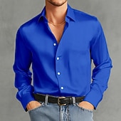 economico Camicie in raso da uomo-Per uomo Camicia Camicia in raso Camicia elegante Camicia casual Camicia con Bottoni Camicia da Ballo Semplice Formale Matrimonio Blu chiaro Nero Bianco Vino Manica Lunga Bavero Tutte le stagioni