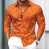 cheap Men&#039;s Satin Shirt-Men&#039;s Paisley Floral Print Ethnic Shirt Satin Shirt Dress Shirt Long Sleeve Vintage Retro Vacation Dailywear Summer Spring Fall Turndown 3D Print Button Up Shirts Blue Orange Green