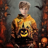 tanie Stroje na Halloween dla chłopców-Halloween Dla chłopców 3D Dynia Bluza z Kapturem Długi rękaw Wiosna Jesień Moda Moda miejska Dzieci 4-12 lat Kaptur Na zewnątrz Codzienny Regularny