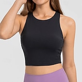 tanie Biustonosze sportowe i kamizelki-Damskie Biustonosz typu racerback Czołg Wyściełany Bez rękawów Top Athleisure Jesień Solidne kolory Wysokie podpory Oddychający Siłownia Bieganie Zdatność Odzież sportowa Odzież sportowa Czarny Biały