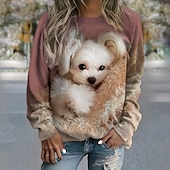 Women's Pullover Sweatshirts Dog Fashion Streetwear Classic Long Sleeve Crew Neck Regular Tops Dailywear Casual Print Khaki Spring Fall Winter3
