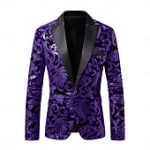 economico Abiti da festa-Per uomo Giacca blazer Collare di chiusura Moda Floreale Blazer Rosso Blu Viola Vestibilità aderente Monopetto Un Bottone