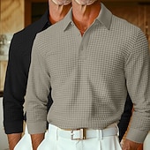 preiswerte Herren Klassisches Polo-Herren Waffel-Poloshirts Golfshirt Langarm Kragen Revers Frühling Herbst Ganzjahres Einfach Texture Basic Modern Lässig 2 teilig Knöpfe Straße Lässig Sport A B C Top T-Shirt für Herren