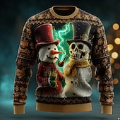 preiswerte Hässliche Pullover für Männer-Hässlicher Weihnachtspullover Herren Schneemann Pullover Strickware Rundhalsausschnitt Lässig Urlaub Täglich Festival 3D-Druck warm halten Langarm Frühling Herbst Winter Rote Braun Grün