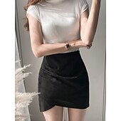 preiswerte Formelle Röcke-Damen Rock A-Linie Elegant Mode Mini Hohe Taille Röcke Einfach Mikroelastisch Straße Date Schwarz Rosa Khaki Grau Frühling Velourleder