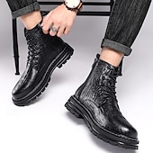 baratos Botas para Homem-Botas de inverno masculinas de cano alto em couro sintético | design com isolamento térmico e sola antiderrapante