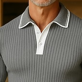 preiswerte Herren Klassisches Polo-Herren Polo Rippenstrick-Top Urlaub Arbeit Umlegekragen Langarm Mode Modern Einfarbig Patchwork Frühling Herbst Frühling &amp; Herbst Normale Passform Blau Gelb Grau Marineblau Polo
