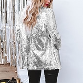 ieftine Blazere și costume-Pentru femei Jachetă cămașă Blazer Comfortabil Respirabil Sequin Modă Zilnic Simplu În aer liber Casual Zilnic Regulat Rever Fit regulat Manșon Lung Îmbrăcăminte exterioară Argintiu Negru Roșu Vin