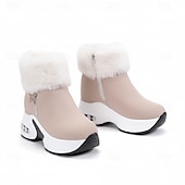 お買い得  雪と冬のブーツ-女性用 ブーツ プラスサイズ 冬用ブーツ 日常 純色 フリースライナー ブーツアンクルブーツ ジッパー ウエッジヒール ラウンドトウ コンフォートシューズ フェイクスエード ファスナー ブラック ベージュ グレー