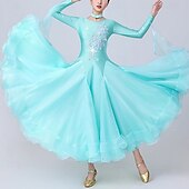 economico Abbigliamento da Competizione-Balli da Sala Vestito Strass Giunzione Per donna Performance Allenamento Manica Lunga Spandex Organza