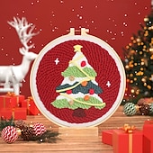 preiswerte Sammlerstücke-Weihnachtsstickerei-Sets, DIY-Stanznadel-Starterset, handgefertigtes Handarbeitsset für Anfänger, Stoffmaterialpaket mit Feiertagsmotiv, handgefertigtes Kunsthandwerkszubehör für