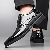 cheap Oxford Shoes-Men's Black Patent Leather Oxford Shoes Lace-Up Formal Dress Shoes Glossy Business Wedding Footwear for Groom, Office, Banquets, Parties, Evening Events and Smart Gentleman Style