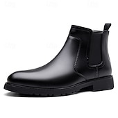 abordables Bottes de Chelsea-Homme Bottes Rétro Marche ancien Quotidien Cuir PU Confortable Bottes Mi-Mollet Mocassin Brun foncé Noir Printemps Automne