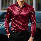 economico Camicie in raso da uomo-Per uomo Camicia Camicia in raso Camicia casual Camicia con Bottoni Semplice Formale Matrimonio Nero Bianco Vino Blu marino Manica Lunga Bavero Primavera &amp; Autunno Tutte le stagioni Abbigliamento