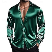 abordables Chemises en satin pour hommes-Homme Chemise Chemise en satin Chemise habillée Chemise Décontractée Chemise Boutonnée Uni Formel Mariage Bleu Ciel Noir Blanche Vin manche longue Revers Printemps &amp; Automne Toutes saisons Vêtement