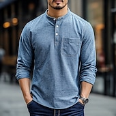 preiswerte Lässiges Henley-T-Shirt-Herren Henley Hemd T-Shirt Henley Oberteil Kurzarm Einfarbig Einfach Einheitliche Farbe Mode Designer Lässig Tasche Farbblock Knöpfe Henley Outdoor Lässig Täglich Sommer Ganzjahres Hellblau Dunkelblau