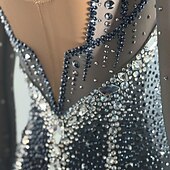 cheap Figure Skating Dresses-Figure Skating Dress Women's Girls' Ice Skating Dress Black Patchwork Open Back Mesh High Elasticity Training Competition Skating Wear Classic Crystal / Rhinestone Long Sleeve Ice Skating Figure