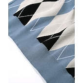 baratos suéter pulôver masculino-Homens Suéter de Natal camisolas de natal Pulôver suéter Suéter de malha Estriado Tricotar Tops regulares Tricotado Xadrez Gola Redonda Moda Básico Férias Roupa Diária Roupa Outono Inverno Azul Claro