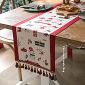 abordables Cuisine de noël-Chemin de table de Noël décoration de table jacquard en chenille décor de table à manger de Noël avec pendentif décor de table festif pour Noël