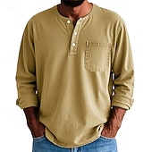 levne Pánská trička pro volný čas-Pánské Tričko Tričko Henley Trička Tričko Top Dlouhý rukáv Henley Jaro Podzim Bez vzoru Módní Designové Základní Kapsy Dovolená ulice Jdeme ven Fialová Černá Žlutá Top tričko pro muže
