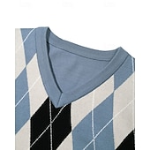 baratos suéter pulôver masculino-Homens Suéter de Natal camisolas de natal Pulôver suéter Suéter de malha Estriado Tricotar Tops regulares Tricotado Xadrez Gola Redonda Moda Básico Férias Roupa Diária Roupa Outono Inverno Azul Claro